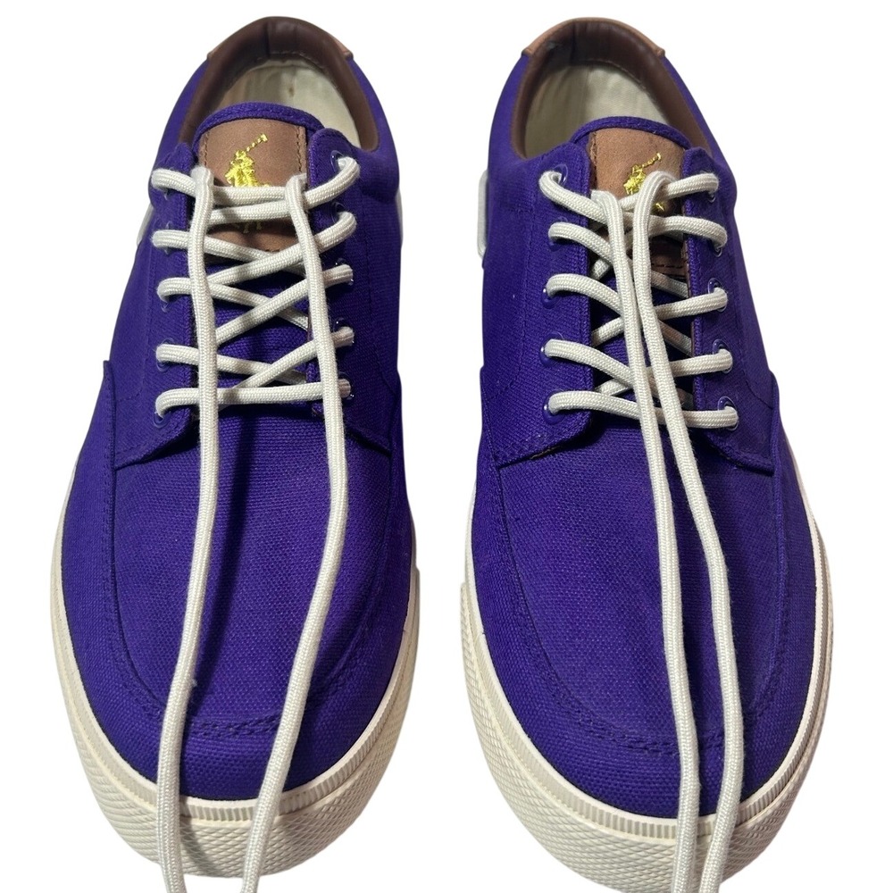 Polo Ralph Lauren Vance Side Lace Sneakers Men 12D Purple Canvas Leather Shoes